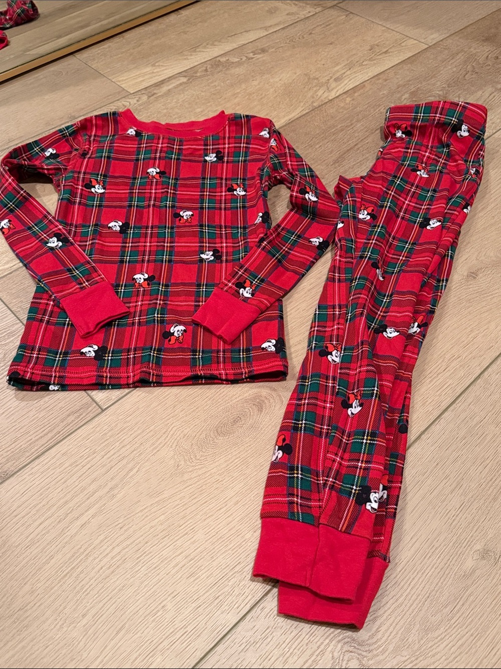 Old Navy Red Plaid Mickey Mouse Kids Pajama Set